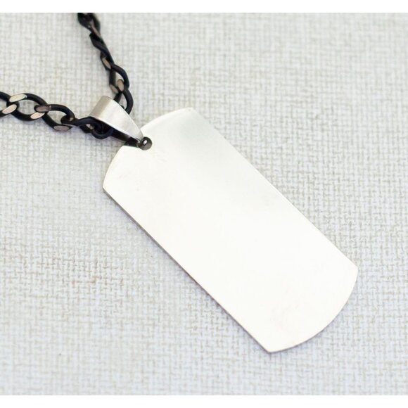24 inch, Vintage Silver Tone Dog Tag-shaped Pendant Elegant Necklace - G1 - Picture 1 of 3